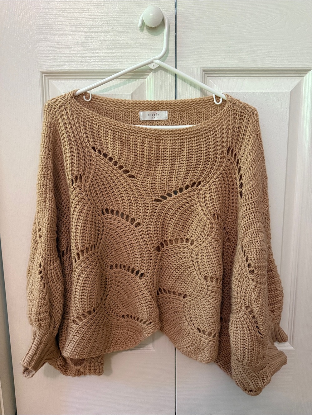 Elodie Tan Open-Knit Scoop Neck cropped Sweater